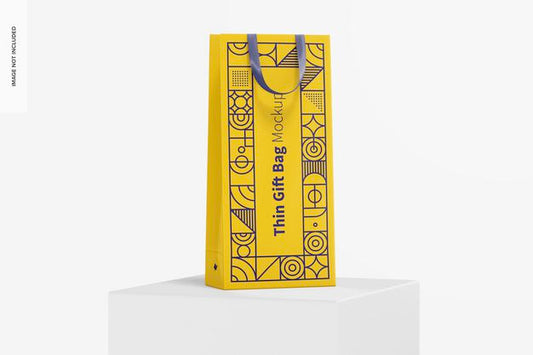 Free Thin Gift Bag With Ribbon Handle Mockup Psd