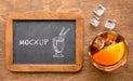 Free Top View Alcoholic Drinks With Blackboard Mock-Up Psd