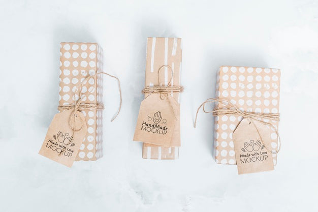 Free Top View Anniversary Presents With Tags Psd
