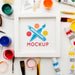 Free Top View Artist Desk With Frame Psd