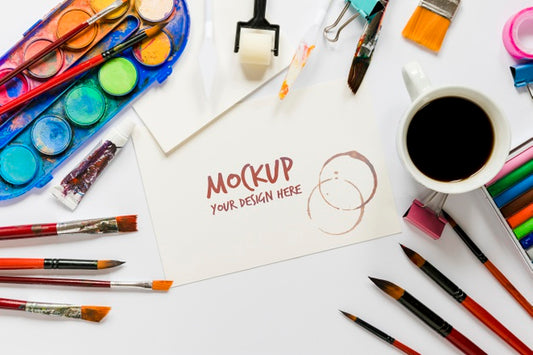 Free Top View Artistic Paint Accessories With Mock-Up Psd