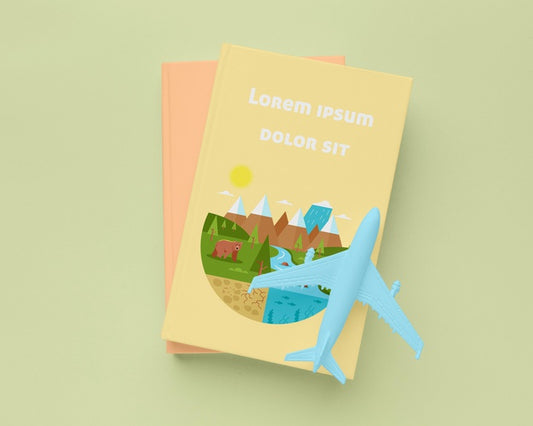 Free Top View Books With Blue Plane Psd
