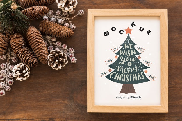 Free Top View Christmas Composition With Frame Mockup Psd