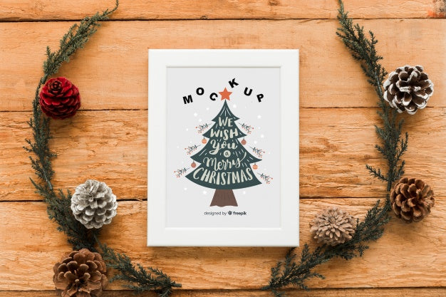 Free Top View Christmas Composition With Frame Mockup Psd