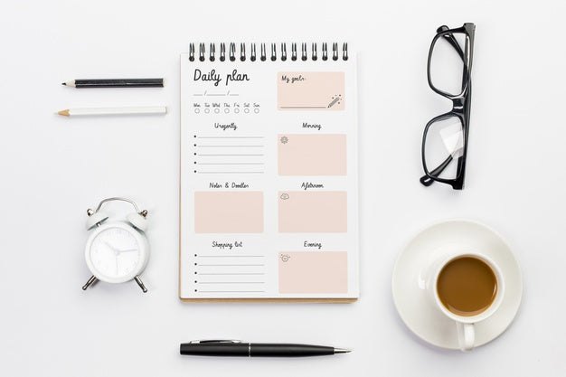 Free Top View Daily Plan Desktop Concept Psd