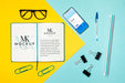 Free Top View Desk Items And Smartphone Psd