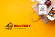 Free Top View Food Delivery Assortment With Background Mock-Up Psd