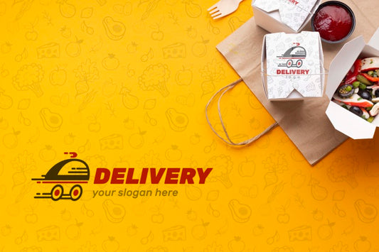 Free Top View Food Delivery Assortment With Background Mock-Up Psd