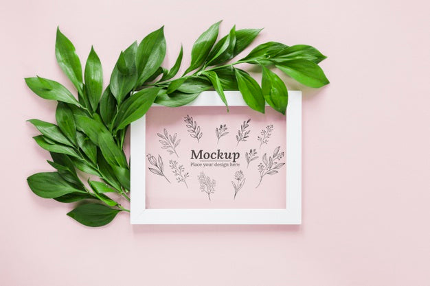 Free Top View Frame With Leaves Arrangement Psd