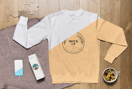 Free Top View Hoodie Mock-Up With Snacks And Phone Case Psd