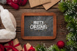 Free Top View Merry Christmas Chalkboard And Christmas Pine Leaves Psd