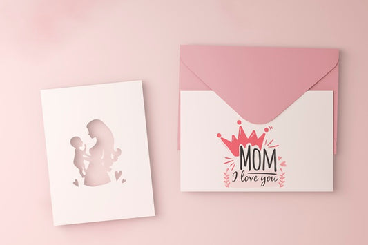 Free Top View Mother'S Day Card With Envelope Psd