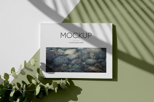 Free Top View Nature Magazine Cover Mock-Up With Leaves Assortment Psd