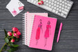 Free Top View Notebook Mock-Up And Stationery Near Roses And Keyboard Psd