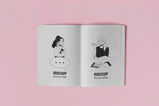 Free Top View Notebook On Pink Background Psd