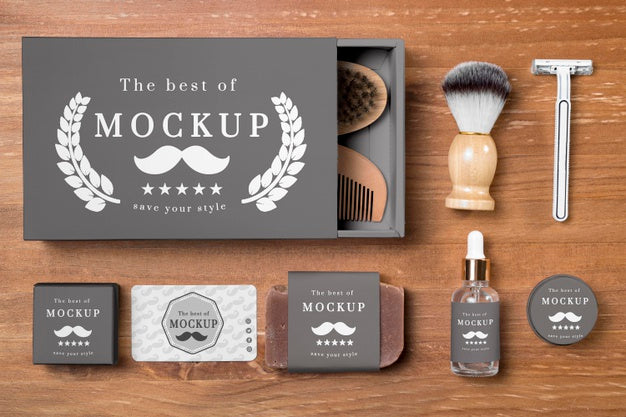 Free Top View Of Beard Care Products In Set With Soap Psd