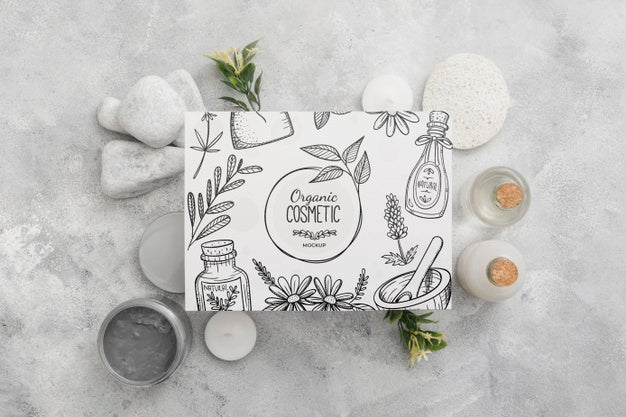 Free Top View Of Beauty Spa Essentials With Stones And Leaves Psd