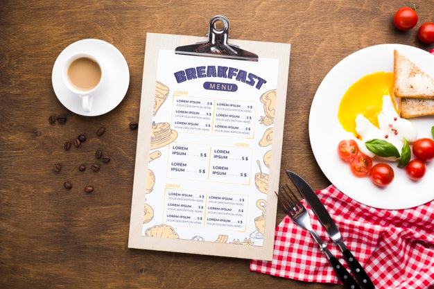 Free Top View Of Breakfast Food With Toast And Eggs Psd
