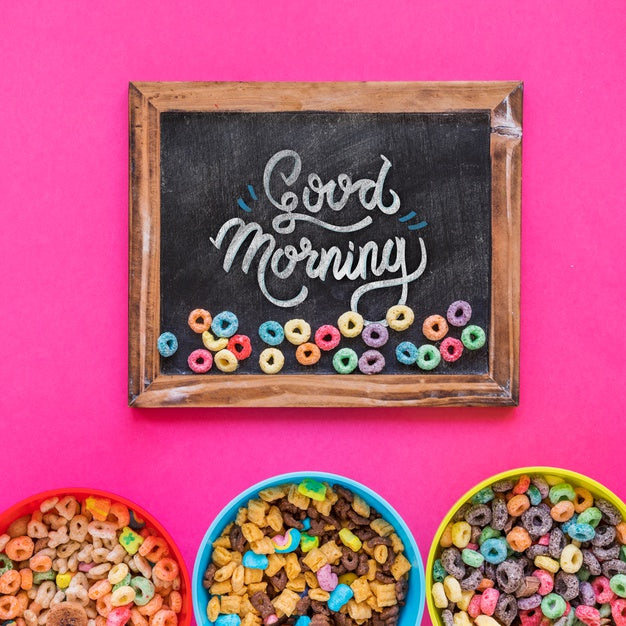 Free Top View Of Chalkboard Mock-Up And Cereal Bowls Psd
