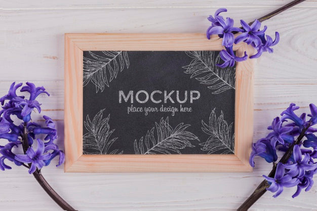 Free Top View Of Hyacinth Flowers With Frame Mock-Up Psd