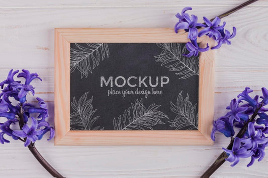 Free Top View Of Hyacinth Flowers With Frame Mock-Up Psd