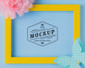 Free Top View Of Mock-Up Frame With Paper Butterflies And Flowers Psd