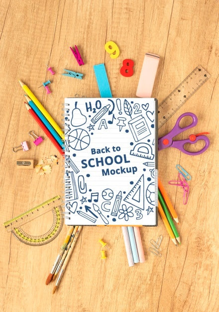 Free Top View Of Mock-Up School Supplies Psd