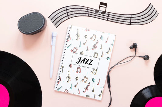 Free Top View Of Music Concept On Plain Background Psd