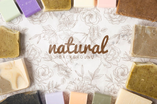 Free Top View Of Natural Soap Background Psd