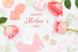 Free Top View Of Roses With Gift And Envelope For Mother'S Day Psd