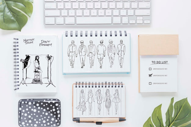 Free Top View Office Desk With Drawings Psd