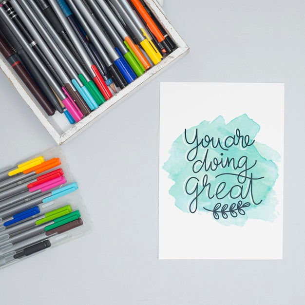 Free Top View Set Of Colorful Pens On A Table Psd