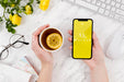 Free Top View Smartphone Mock-Up With Tea Psd