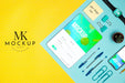 Free Top View Tablet And Desk Items Psd