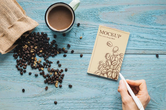 Free Top View Textile Bag Filled With Coffee Beans Psd