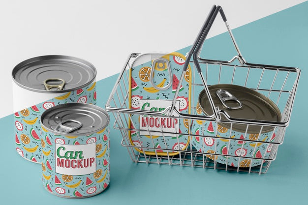 Free Top View Tin Cans In Basket Psd
