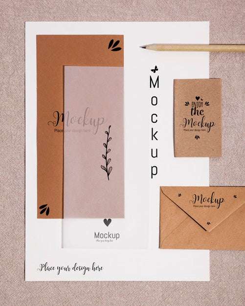 Free Top View Various Stationery Paper And Envelopes Psd