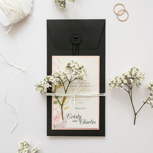 Free Top View Wedding Card With Mock-Up Psd