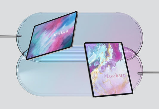 Free Transparent Glass Support With Tablets Psd