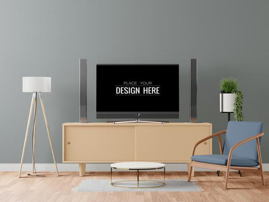 Free Tv In Living Room Mockup Psd