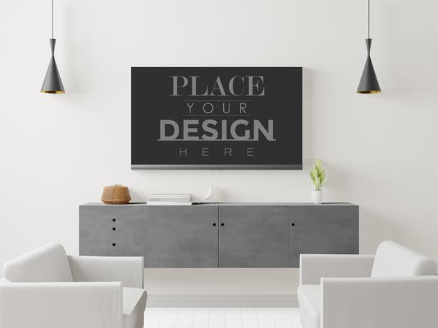 Free Tv In Living Room Mockup Psd