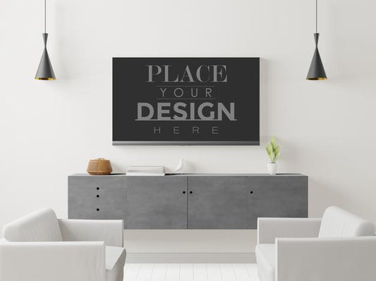 Free Tv In Living Room Mockup Psd