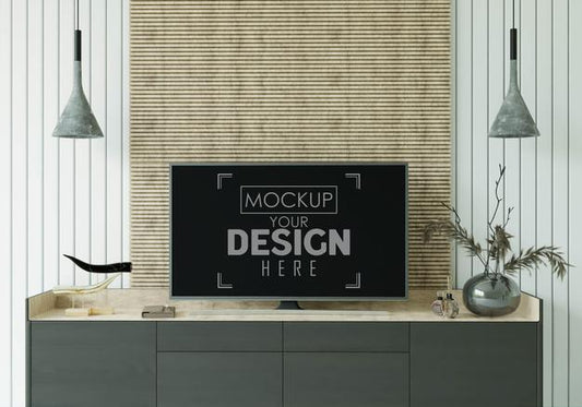 Free Tv In Living Room Mockup Psd