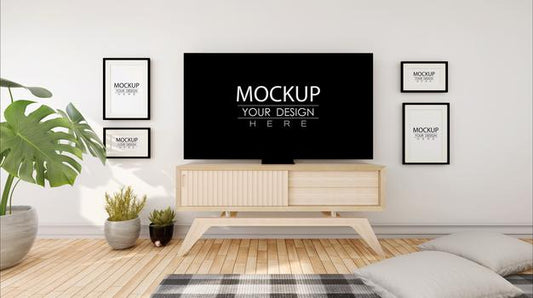 Free Tv In Living Room Mockup Psd