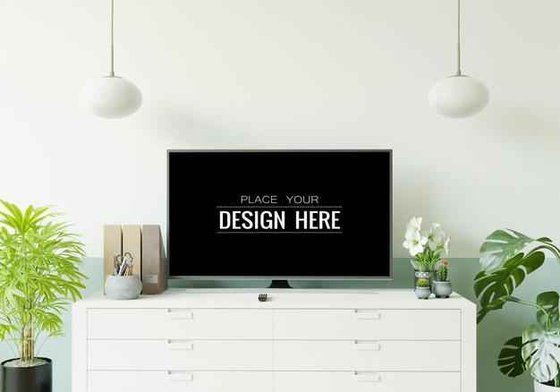Free Tv In Living Room Mockup Psd