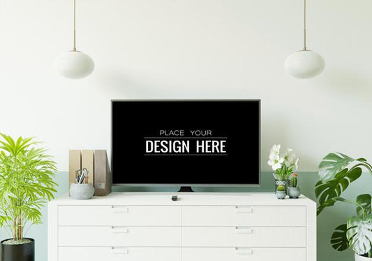 Free Tv In Living Room Mockup Psd