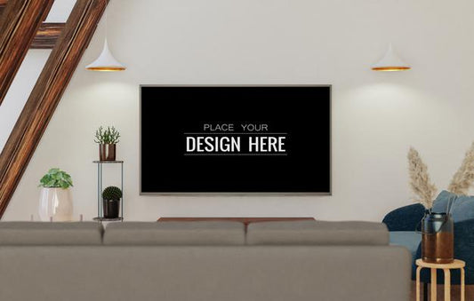 Free Tv In Living Room Mockup Psd