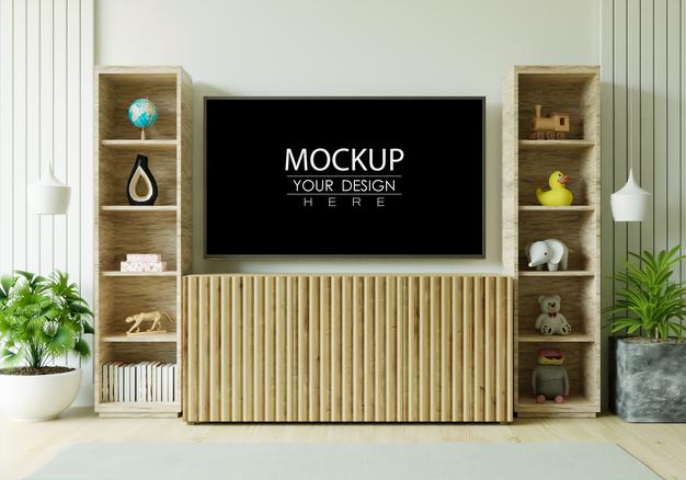 Free Tv In Living Room Mockup Psd