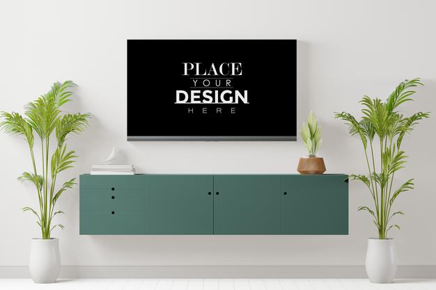 Free Tv In Living Room Mockup Psd