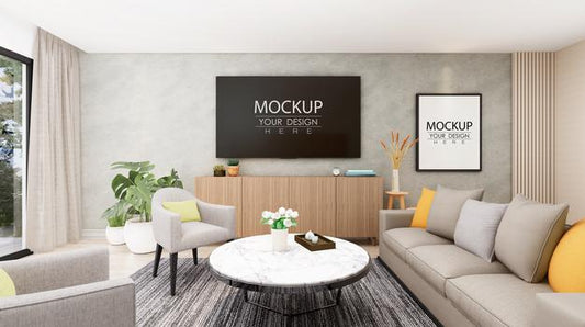 Free Tv In Living Room Mockup Psd